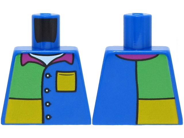 Torso Jacket over White Shirt, Magenta Collar, Bright Light Orange and Bright Green Panels Pattern