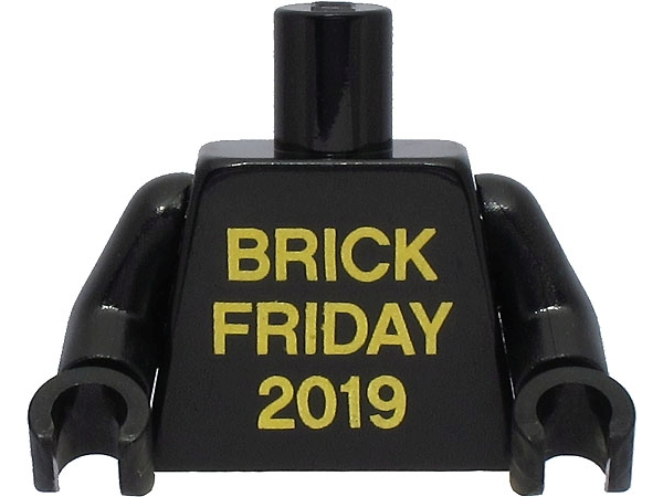 Torso with Gold 'BRICK FRIDAY 2019' Pattern / Black Arms / Black Hands
