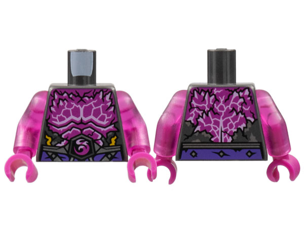 Torso Armor, Broken with Magenta Chest with Spikes, White Trim, Dragon Logo Pattern / Trans-Dark Pink Arms / Magenta Hands