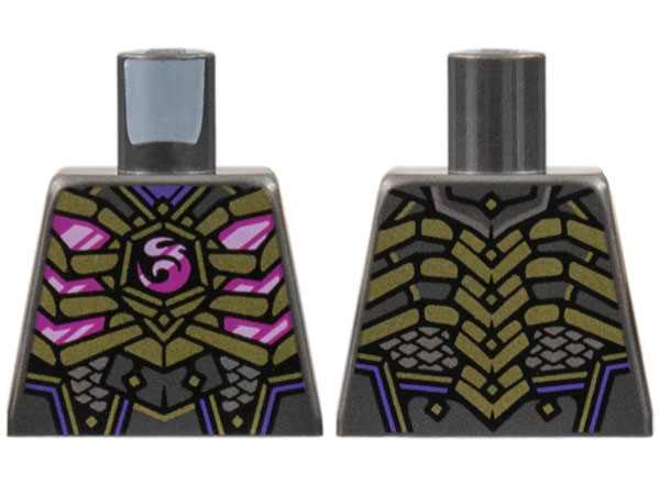 Torso Armor, Gold Ribs, Magenta Dragon Logo and Trim, Silver Scales Pattern