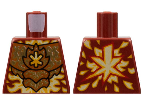 Torso Dark Orange Breastplate with Gold Energy, Bright Light Orange and White Ninjago Logogram Letter K, Flames Pattern