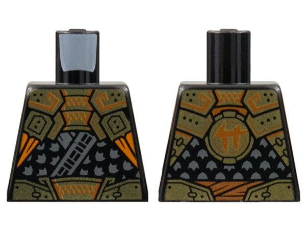 Torso Tunic, Dark Bluish Gray Trim, Gold Shoulder Armor and Belt with Orange Trim, Ninjago Logogram Letter C on Back Pattern