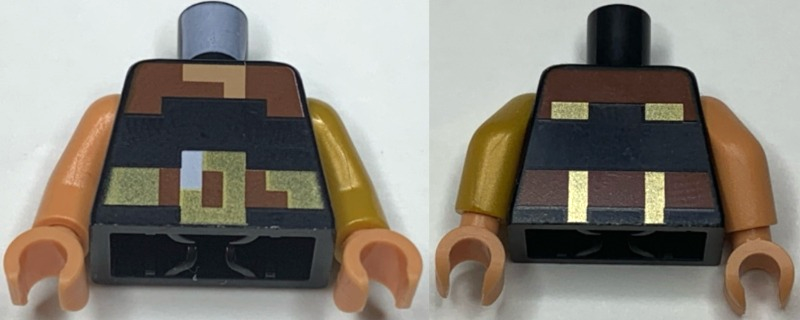 Torso Pixelated Nougat Neck, Reddish Brown, Gold and White Belt with Buckle Pattern / Pearl Gold Arm Left / Nougat Arm Right / Nougat Hands