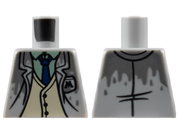 Torso Jacket with Dark Bluish Gray Wetness, Letter M on Pocket, Tan Vest, Sand Green Shirt, and Dark Blue Tie Pattern