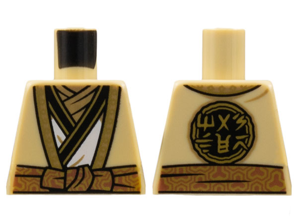 Torso Robe with Gold Hems, White Tunic, Dark Tan Scarf, Copper Sash, Ninjago Logogram 'MASTER' on Back Pattern