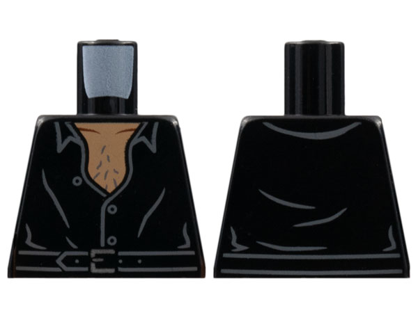 Torso Shirt Partially Open with Buttons, Belt with Silver Buckle, Nougat Hairy Chest Pattern