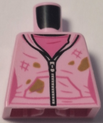 Torso Female Jacket with Hood and Silver Zipper over Dark Pink Shirt, Dark Tan Dirt Stains Pattern
