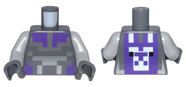 Torso Pixelated Silver, White, and Dark Purple Armor and Llama Pattern / Light Bluish Gray Arms / Dark Bluish Gray Hands