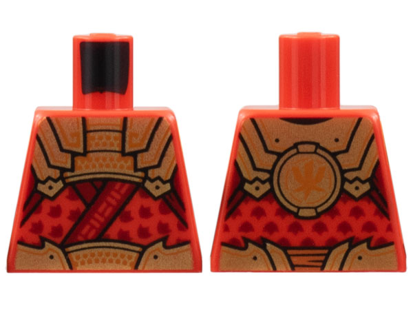 Torso Tunic, Gold Plate Armor and Belt with Dark Orange Trim, Ninjago Logogram Letter K, Dark Red Leaves Pattern