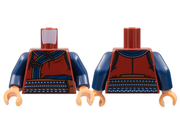 Torso Robe with Dark Blue and Gold Trim, Reddish Brown Sash with White Triangles Pattern / Dark Blue Arms / Nougat Hands