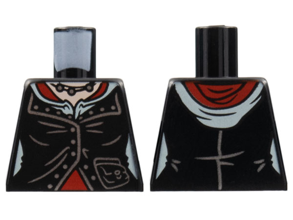 Torso Female Jacket with Silver Lines and Necklace, Light Nougat Neck, Red Shirt Pattern