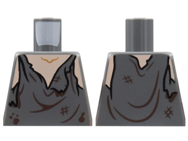 Torso Tattered Shirt, Light Nougat Neck and Chest, Dark Brown Splotches and Wrinkles Pattern