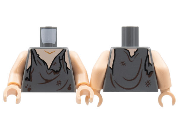 Torso Tattered Shirt, Light Nougat Neck and Chest, Dark Brown Splotches and Wrinkles Pattern / Light Nougat Arms / Light Nougat Hands