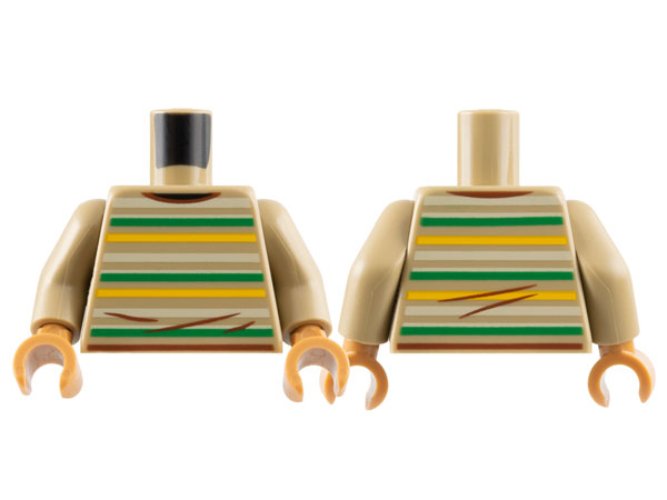 Torso Sweater with Bright Light Orange, Green, and Tan Stripes, Reddish Brown Hems and Wrinkles Pattern / Dark Tan Arms / Medium Nougat Hands