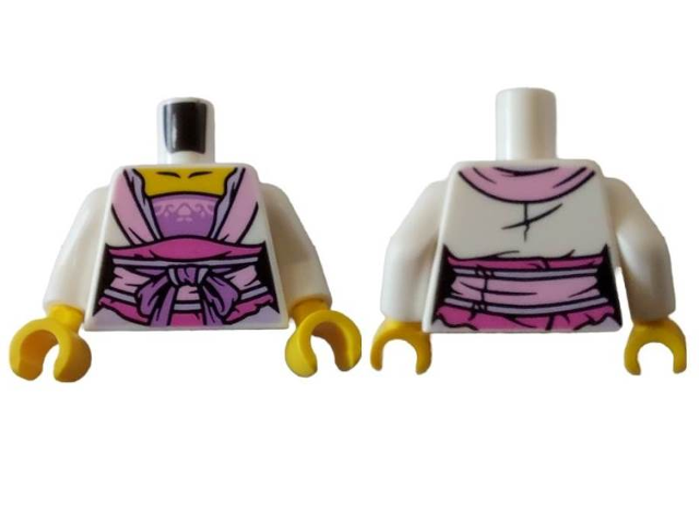 Torso Robe with Bright Pink and Dark Pink Waistband with Medium Lavender Bow Pattern / White Arms / Yellow Hands