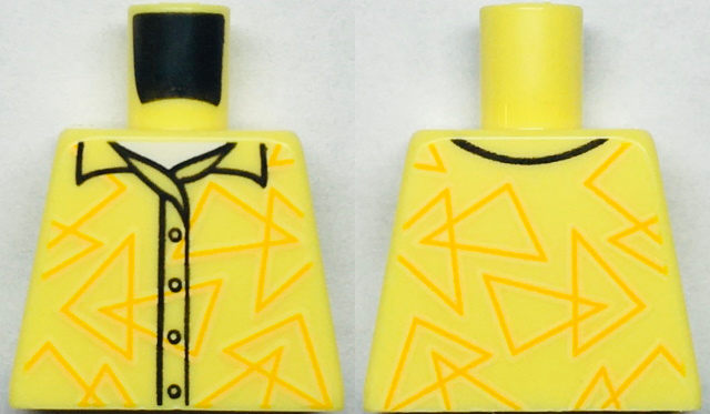 Torso Button Up Shirt with Bright Light Orange Triangles and White Undershirt Pattern