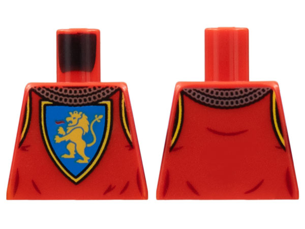 Torso Castle Surcoat, Silver Chain Mail Collar, Yellow Lion with Raised Foot on Blue Shield Emblem Pattern