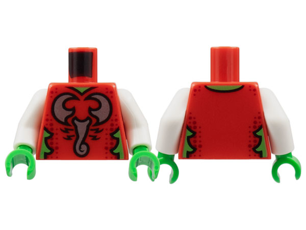 Torso Silver Scorpion, Dark Red Spots, Bright Green Neck and Trim Pattern / White Arms / Bright Green Hands