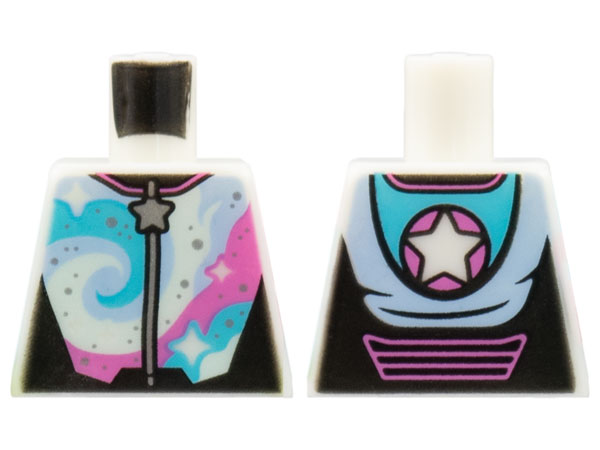 Torso Jumpsuit, Silver Star Zipper, Stars on Dark Pink and Medium Azure Swirls Pattern