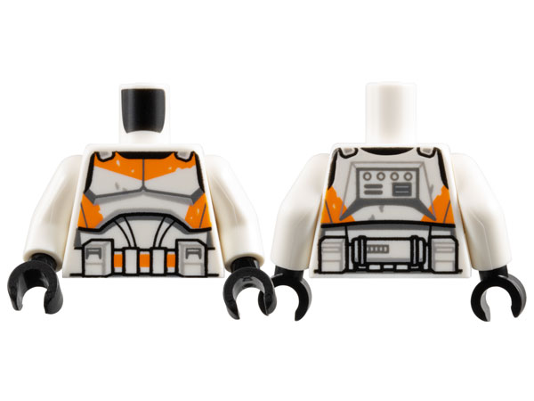 Torso SW Armor Clone Trooper with Orange and Light Bluish Gray 212th Legion Markings Detailed Pattern / White Arms / Black Hands