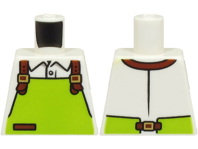 Torso Shirt and Lime Apron with Reddish Brown Pocket and Straps with Gold Buckles Pattern