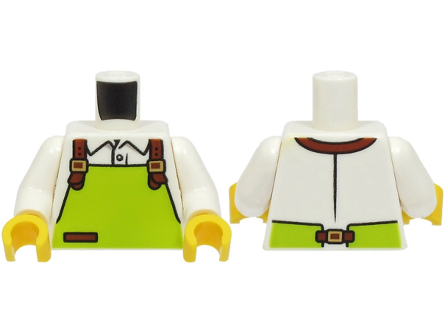Torso Shirt and Lime Apron with Reddish Brown Pocket and Straps with Gold Buckles Pattern / White Arms / Yellow Hands