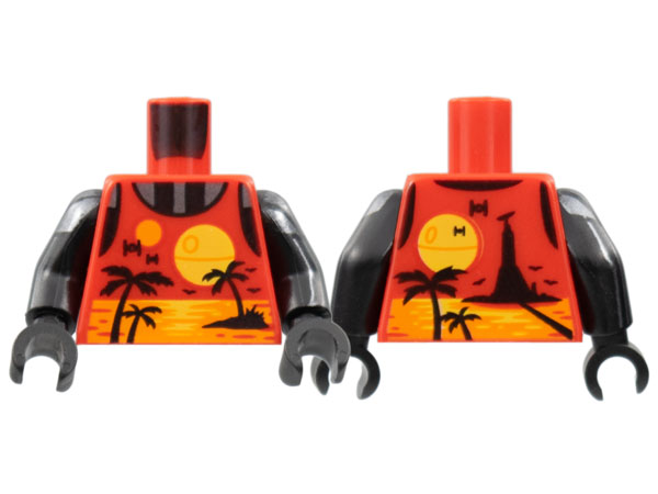 Torso Tank Top over Armor, Scarif Tower, Palm Trees, Death Star, TIE Fighters Pattern / Black Arms with Silver Armor and Stripes Pattern / Black Hands