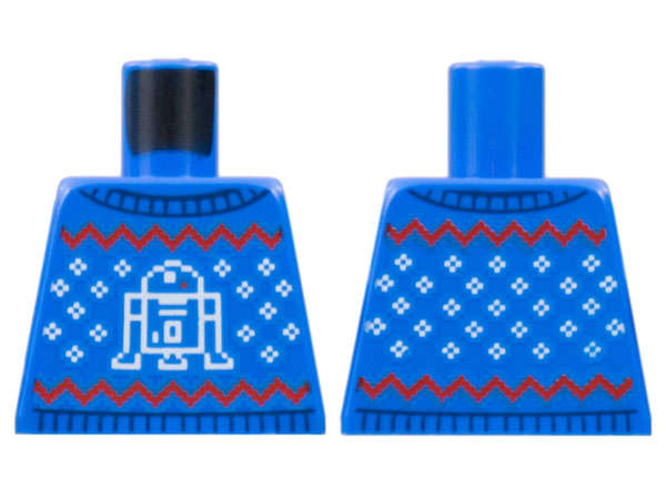Torso Knit Fair Isle Holiday Sweater with Red Zigzag Lines, White Snowflakes and SW R2-D2 Pattern