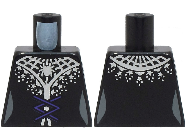 Torso Female Corset with Dark Purple Laces, Silver Spider Web Collar and Stars Pattern (BAM)