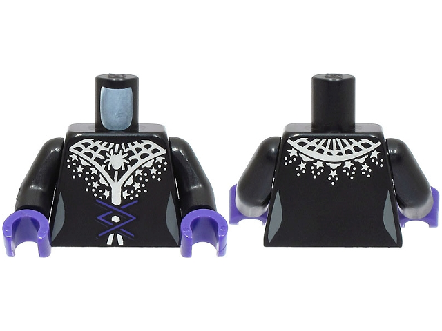 Torso Female Corset with Dark Purple Laces, Silver Spider Web Collar and Stars Pattern (BAM) / Black Arms / Dark Purple Hands