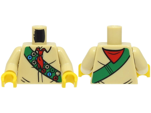 Torso Shirt, Red Neckerchief, Green Sash with Scout Badges Pattern (BAM) / Tan Arms / Yellow Hands