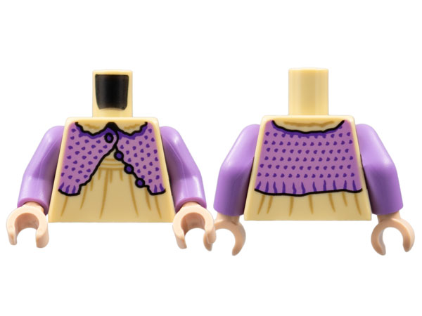 Torso Dress with Medium Nougat Seams, Medium Lavender Shrug with Dark Purple Buttons and Spots Pattern / Medium Lavender Arms / Light Nougat Hands