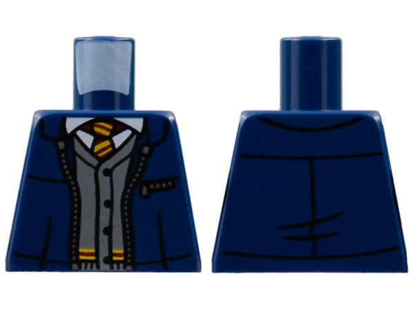 Torso Jacket with Silver Zipper, White Shirt, Dark Bluish Gray Vest, Dark Red and Yellow Striped Tie Pattern