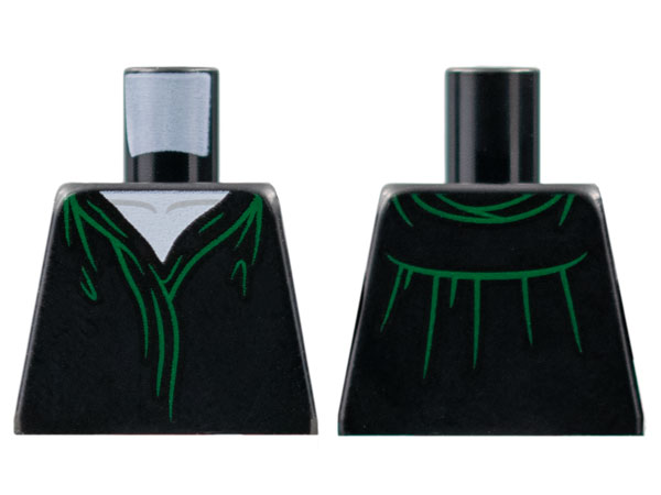 Torso Robe, White Neck, Green Hems and Gathers Pattern