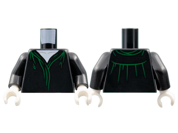 Torso Robe, White Neck, Green Hems and Gathers Pattern / Black Arms / White Hands