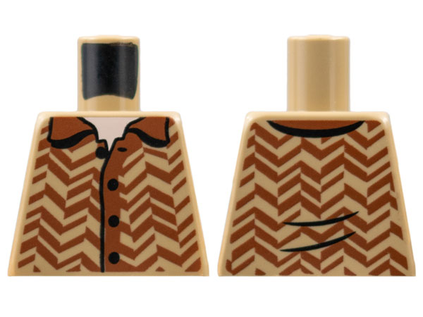 Torso Shirt with 4 Black Buttons, Reddish Brown Collar and Zigzag Stripes, Light Nougat Neck Pattern