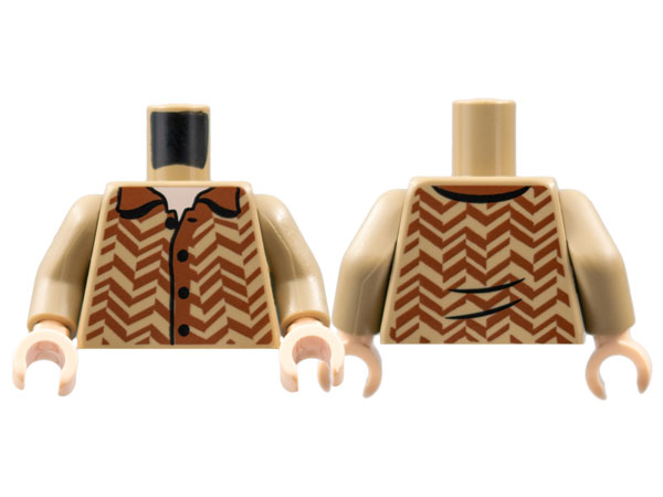 Torso Shirt with 4 Black Buttons, Reddish Brown Collar and Zigzag Stripes, Light Nougat Neck Pattern / Dark Tan Arms / Light Nougat Hands