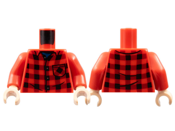 Torso Flannel Shirt with Pocket, Dark Blue T-Shirt Pattern / Red Arms / Light Nougat Hands