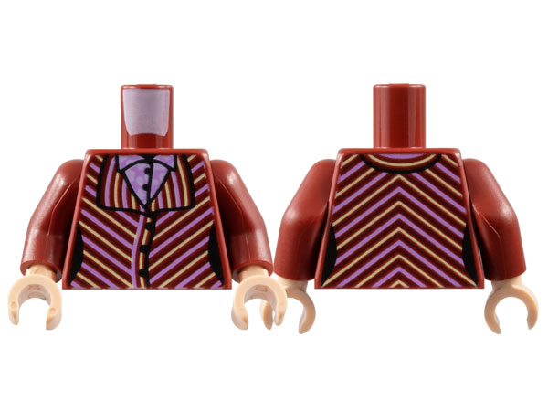 Torso Female Jacket, Bright Pink and Bright Light Yellow Diagonal Stripes, Shirt with White Spots Pattern / Dark Red Arms / Light Nougat Hands