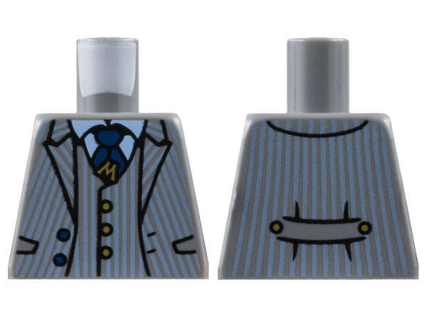 Torso Jacket and Vest with Sand Blue Pinstripes, Dark Blue Tie, Gold Letter M Tack and Buttons Pattern