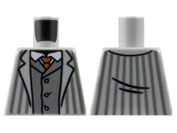 Torso Jacket with Dark Bluish Gray Pinstripes and Vest, White Shirt, Dark Orange Tie Pattern