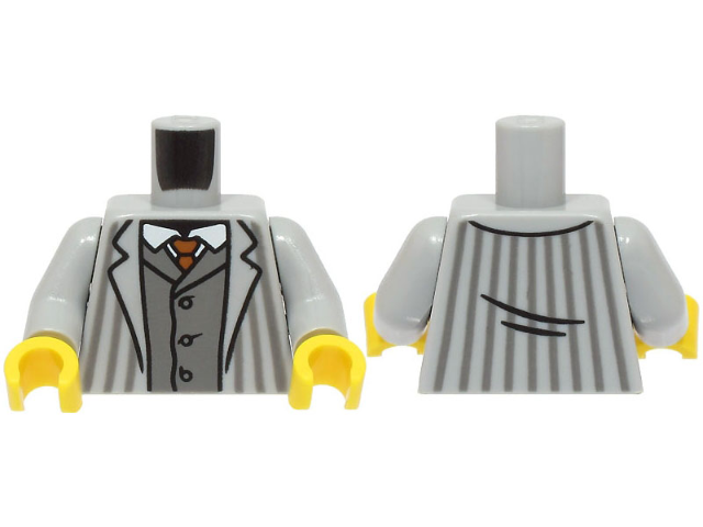 Torso Jacket with Dark Bluish Gray Pinstripes and Vest, White Shirt, Dark Orange Tie Pattern / Light Bluish Gray Arms / Yellow Hands