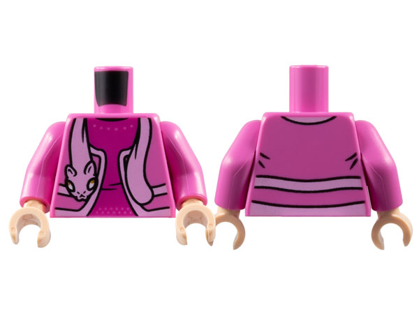 Torso Jacket with Bright Pink Hems and Cat Stole, Magenta Shirt Pattern / Dark Pink Arms / Light Nougat Hands