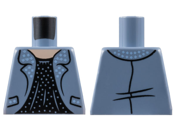 Torso Jacket with Bright Light Blue Spots on Lapels, Light Nougat Neck, Black Blouse Pattern