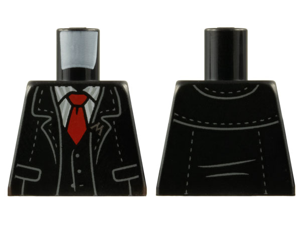 Torso Jacket and Vest with Silver 'M' Pin, White Shirt with Light Bluish Gray Stripes, Red Tie Pattern