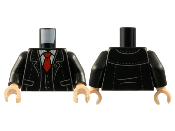 Torso Jacket and Vest with Silver 'M' Pin, White Shirt with Light Bluish Gray Stripes, Red Tie Pattern / Black Arms / Light Nougat Hands