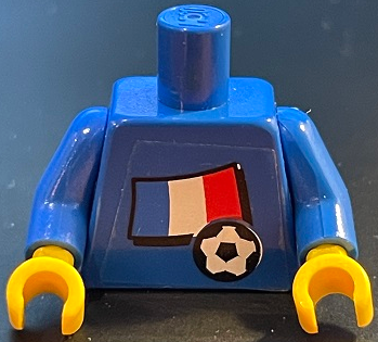 Torso Soccer Blue/White Team, French Flag Sticker Front, Black Number Sticker Back Pattern (specify number in listing) / Blue Arms / Yellow Hands