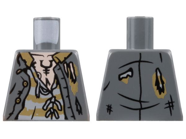 Torso Tattered Jacket, Dark Tan and Light Bluish Gray Striped Shirt, Light Nougat Chest, Black Rune Tattoo Pattern