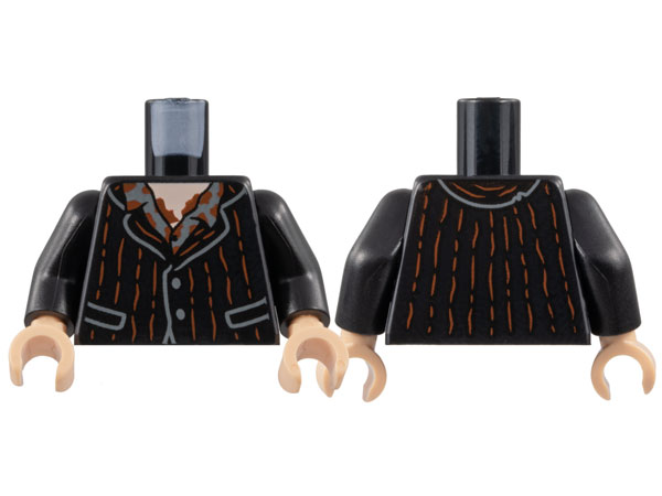 Torso Jacket with Reddish Brown Pinstripes, Light Nougat Neck, Dark Bluish Gray Shirt, Splotches Pattern / Black Arms / Light Nougat Hands