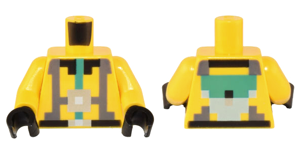 Torso Pixelated Dark Bluish Gray and Dark Turquoise Harness, Black Belt and Collar, Silver Buckle Pattern / Yellow Arms / Black Hands